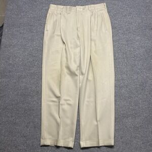Vintage Khaki Corduroy Pants Sz 36x30 Baggy Pleated Trousers Preppy *READ*